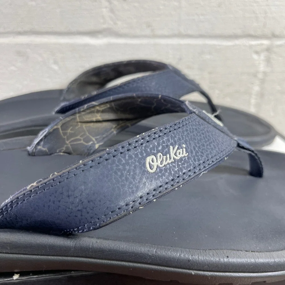 OluKai Ohana 10110A-TF6C Navy Blue Flip Flop Thong Sandals Slip On Men's 13 US‎